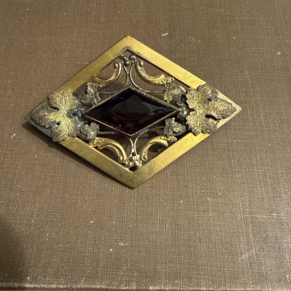 Antique Art Nouveau Brooch Pin Engraved George L Paine Signed GLP 3 x 2"